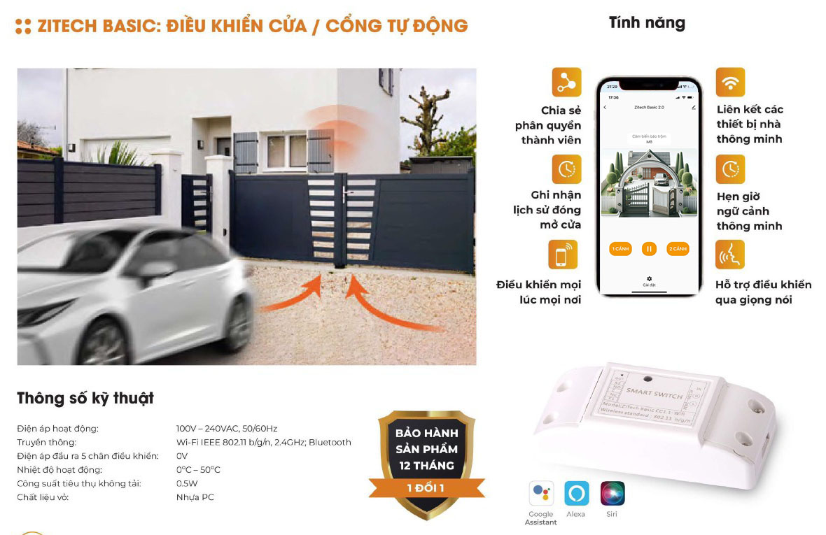 Zitech thiết bị điều khiển cổng cửa tự động qua wifi.